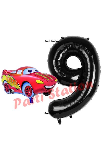 Parti Station Cars Cars Balloon Concept 9 Years Old Balloon Lightning Mcqueen Balloon and Black Figure Balloon Birthday Set