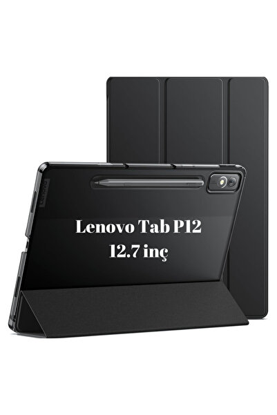 UnDePlus Lenovo Tab P12 12.7inç Tb370fu Kalem Bölmeli Kılıf Pu Deri Smart Sta...
