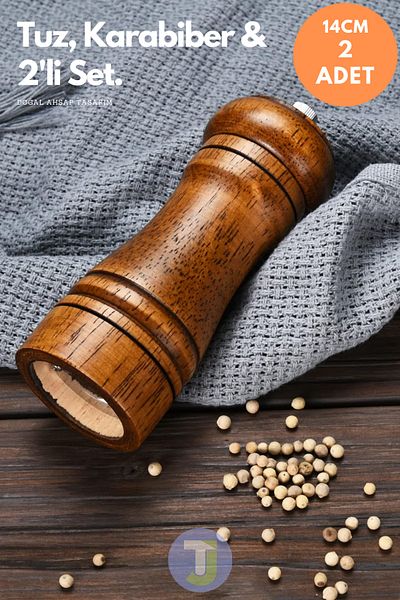 Technojet 2 Pieces 14cm Natural Wooden Pepper Salt Coffee Spice Grinder Wooden Mill Salt Shaker Pepper Shakers