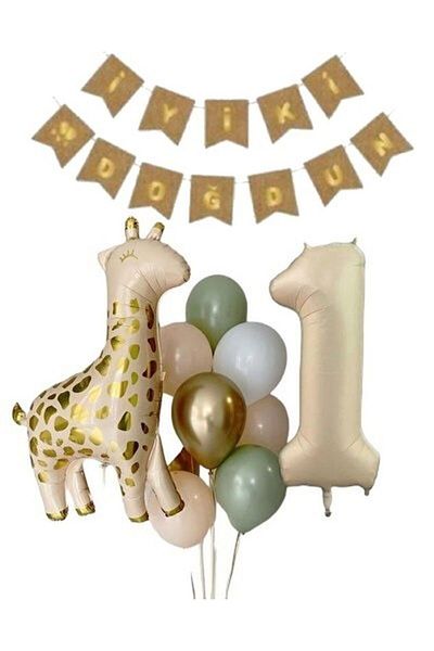 DÜVENCİ TİCARET Giraffe Cream Number Balloon Set