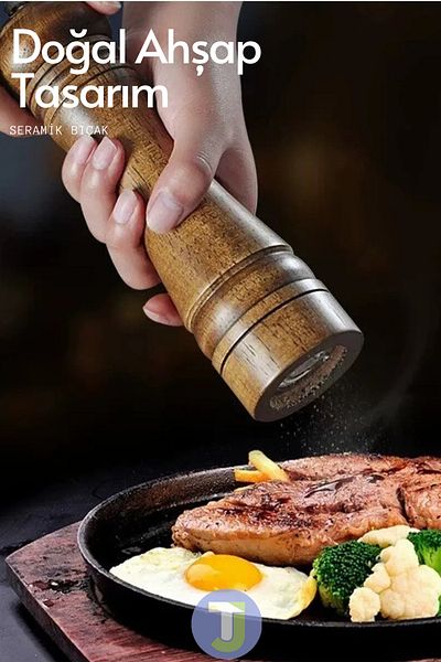 Technojet 2 Pieces 22cm Natural Wooden Pepper Salt Coffee Spice Grinder Wooden Mill Salt Shaker Pepper Shakers