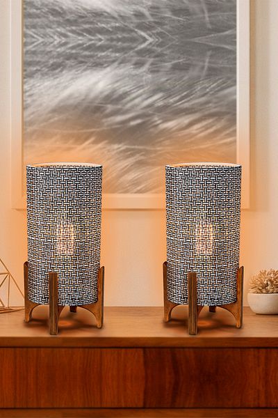 EFLIGHTDESIGN 2 قطعة عاكس الضوء الخشبي الأسود الخوص الحديثة الأنيقة غرفة نوم غرفة المعيشة الجدول مصباح