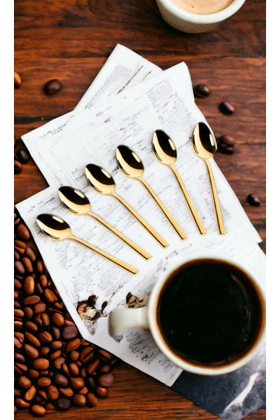 AHİR TİCARET Paris Model Standard Gold Tea Spoons 6 Pieces