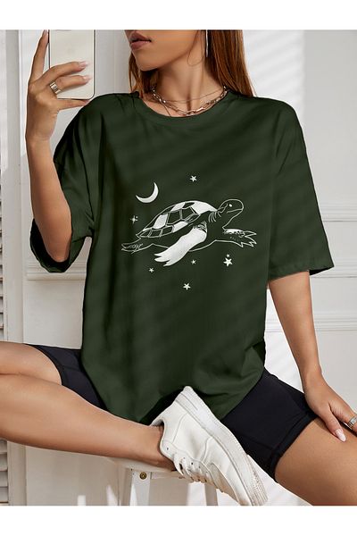 aynewmoda Tricou oversize cu imprimeu broasca testoasa