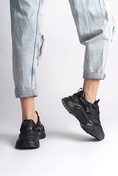 Rainon Store RDSTokyo Black Leather Laced Orthopedic Sole Women's Sports Shoes