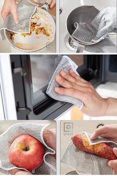 QNİAY Multifunctional Anti-Scratch Wire Dishcloth 3 Pieces Steel Wire Dish Towel Wire Dishcloth