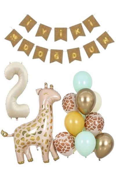 DÜVENCİ TİCARET Giraffe Folly and Cream Number Balloon Set