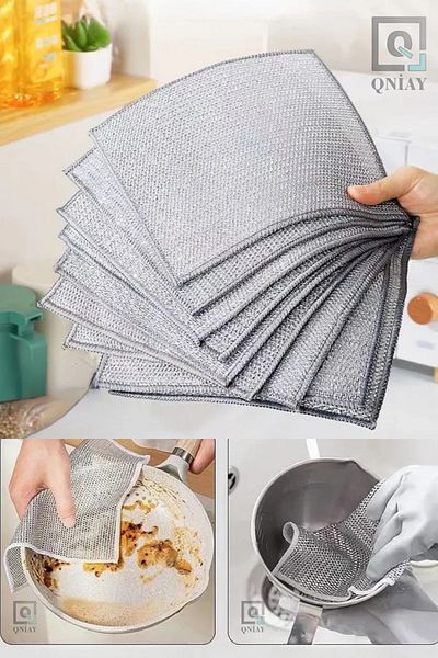 QNİAY Multifunctional Anti-Scratch Wire Dishcloth 3 Pieces Steel Wire Dish Towel Wire Dishcloth