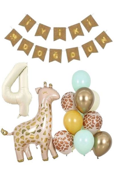 DÜVENCİ TİCARET Giraffe Folly and Cream Number Balloon Set