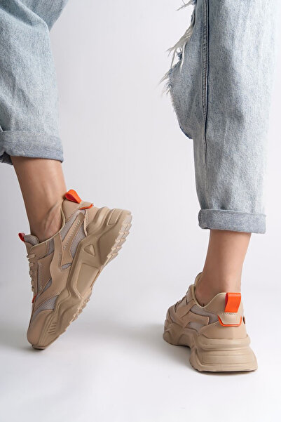 Rainon Store RDSTokyo Tan Orange Leather Laced Orthopedic Sole Women's Sports Shoes