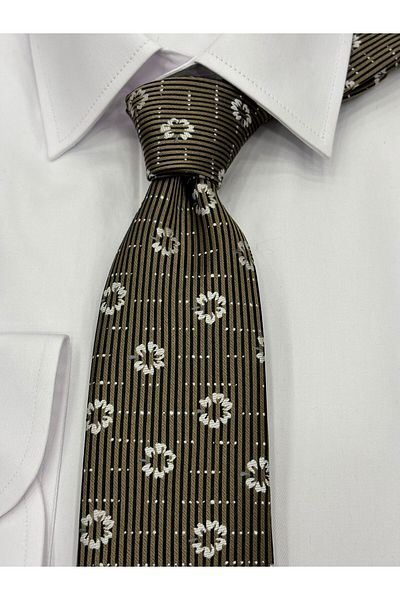 Pierre Cardin PIERRE CARDIN WOVEN PATTERNED MUSTARD WHITE TIE