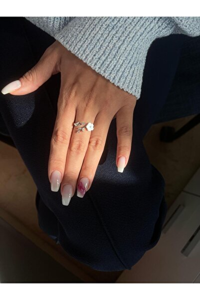 Alsem خاتم قابل للتعديل باللون الأبيض الفضي مع زهرة مانوليا