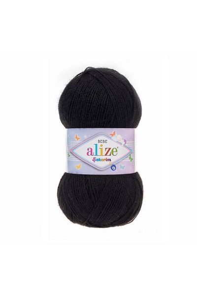 Alize 60s Black Anti-pilling Candy Baby Hand Knitting Thread - 100 Gr.