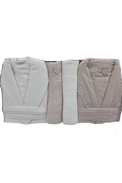 Pupilla Collection Pupilla 6 Parça Aile Bornoz Seti Bambu Lena Ekru-Pudra