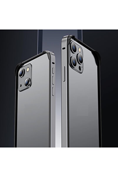 m.tk moveteck İphone 15 Pro Max Kılıf Metal Görünümlü Silikon Çerceveli Bumper Kılıf Köşe Korumalı Çıkıntılı Mika