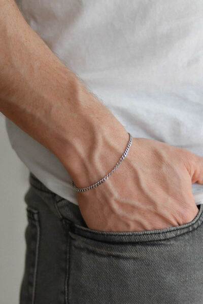 Bluem Erkek Çelik Kararmaz İnce Arpa  Bileklik - Ithal Kararmaz Çelik Erkek Z...