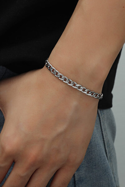 Bluem Erkek Çelik Kararmaz Gri Arpa Bileklik - Ithal Kararmaz Çelik Erkek Zincir