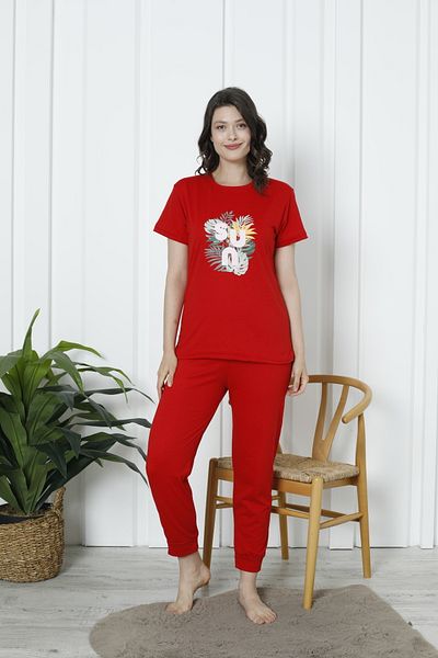 FAMES PİJAMA Summer Slogan Floral Pajama Set