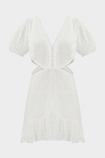 Açelya Okcu Scallop Detailed Cut Out V-Neck Slim Fit Women's Mini Dress