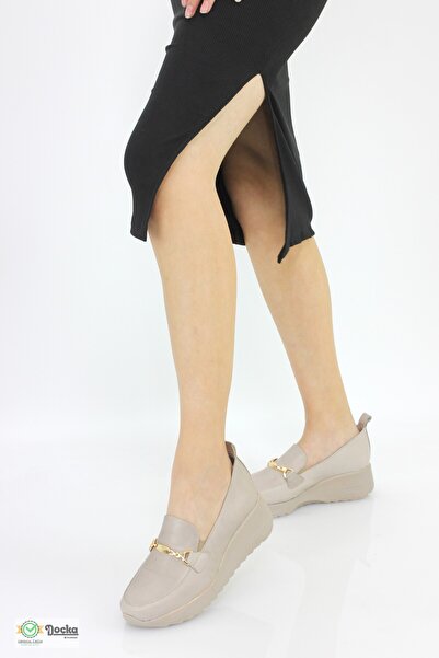 Mammamia Kadın Hakiki Deri Ortopedik Günlük Zincir Detaylı Loafer Ayakkabı M25/YA-Nila