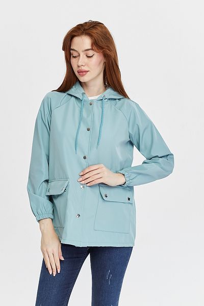 Primaro Hooded Water Green Windbreaker Raincoat with Pockets and Snap Fasteners