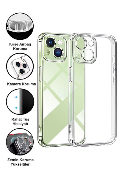CEPSTOK Apple Iphone 15 Plus Kılıf Şeffaf Kamera Korumalı Yumuşak Silikon