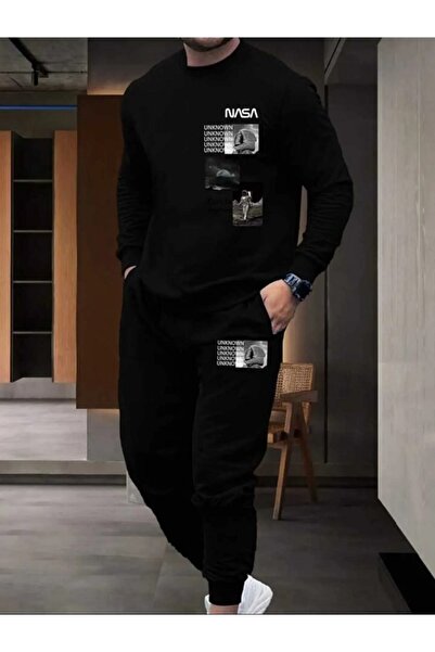 x-compass life طقم بدلة رياضية موسمية بتصميم ناسا - رقبة دائرية