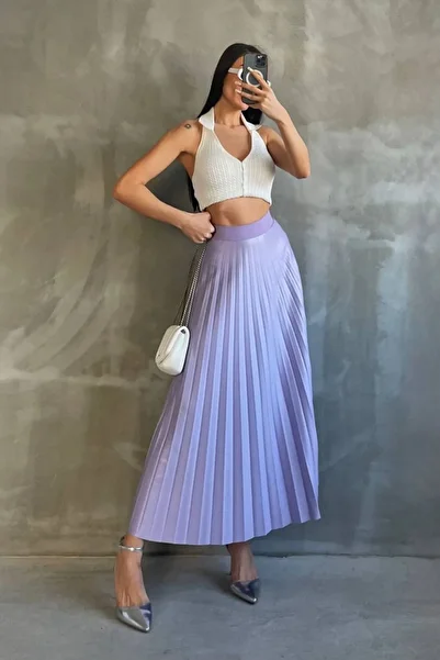 lady special Fusta lungă din satin plisată