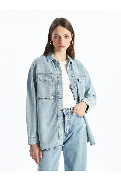 LC Waikiki Jachetă cămașă de jeans pentru femei cu mânecă lungă