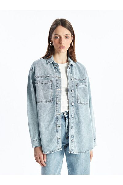 LC Waikiki Jachetă cămașă de jeans pentru femei cu mânecă lungă