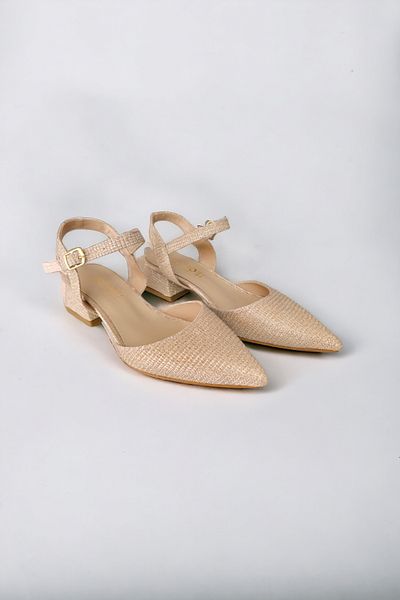 MİYA Women's Short Heeled Evening Dress Shiny Gold Stone Shoes