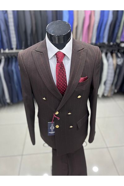 MASSARO Costum subțire cu dungi dublu