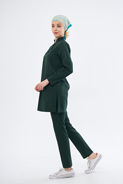 Class Üniforma Tesettür Avcı Yeşili Likralı Kadın Medikal Üniforma Doktor Ve Hemşire Forması Scrubs Cerrahi Takım