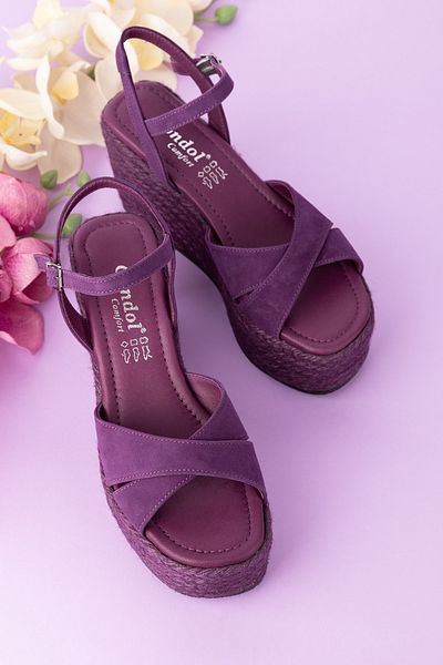 Gondol Sandale de damă din piele naturală cu toc cu pană ell.5044