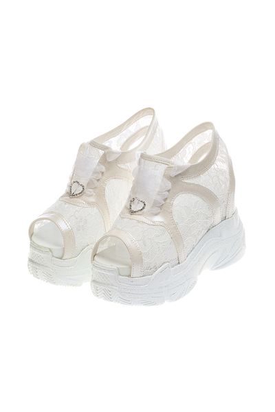 Ayakkabı Tutkusu Stilo ® Sandale sport de mireasă piele de culoare perla și dantelă albă