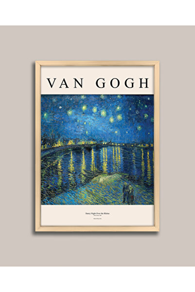 Vetro Design Αφίσα με ξύλινο πλαίσιο - Ένας έναστρος νύχτας στον Ποταμό Ρέν, του Βαν Γκογκ