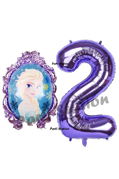Parti Station Frozen Balloon 2 Year Old Birthday Set Frozen Elsa Concept Balloon and Purple Number Balloon Birthday Set