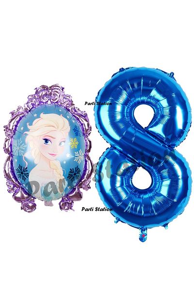 Parti Station Frozen Balloon 8 Year Old Birthday Set Frozen Elsa Concept Balloon and Navy Blue Number Balloon Birthday Set