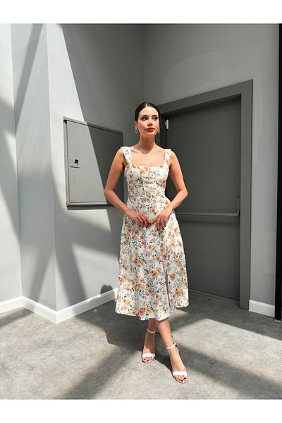 ESRAHELVACI Ecru Floral Slit Dress
