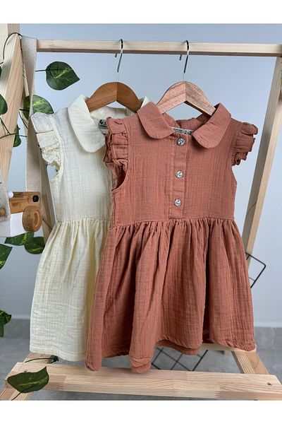 Minizade FRILLED SHORT SLEEVE BABY GIRL/KIDS MUSLIN DRESS