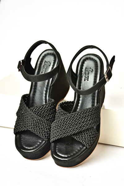 Fox Shoes Kadın Siyah Süet Dolgu Topuklu Ayakkabı