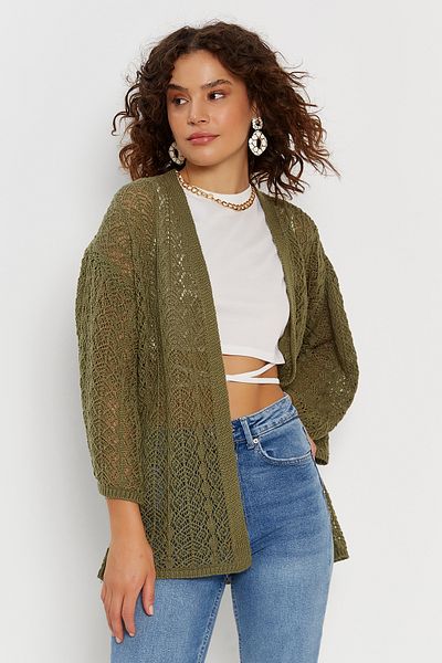 Hopoi Women's Khaki Openwork Loose Cardigan Hop3020
