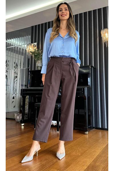Atelier Derin Blue Striped Trousers on Brown