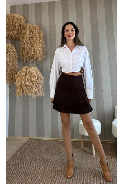 Atelier Derin Cămașă crop cu detaliu din piele