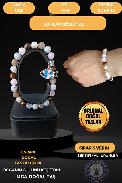 MGA DOĞAL TAŞ Sunstone Moonstone Pink Quartz Tiger Stone Bracelet Natural Sto...