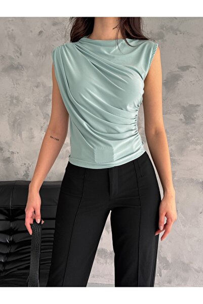 BE CHİC ΓΥΝΑΙΚΕΙΑ ΛΑΙΜΟΣ ΣΚΑΦΙΟΥ ΛΕΠΤΟΜΕΡΕΙΑ ΣΧΟΙΝΙ ΚΑΙ ΜΕΣΗ Αμάνικο SANDY ΥΦΑΣΜΑ BLUZ TR4411