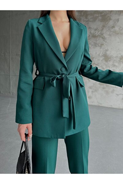 MYGİYİMİSTANBUL طقم بنطلون وسترة برباط على الخصر