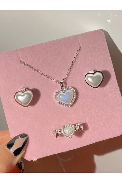 h&b design jewel Çelik Sedefli Kalp Detaylı Set