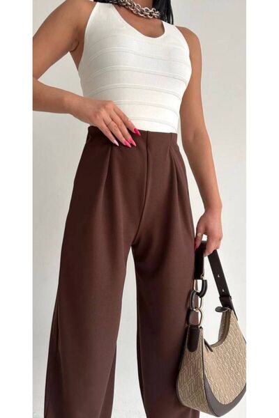 EDZ Women's Dark Brown Balloon Trousers Full Lycra Elastic Waist