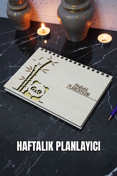 markcat Panda Design Ξύλινο Σημειωματάριο Προγράμματος - Αντιγραφή χωρίς ημερομηνία - Weekly Planner (UNLIMITED PLANNER) A5